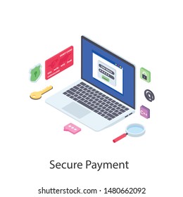 Secure payment isometric illustration design
