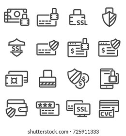 Secure payment line icons. Simple Set. App Sign