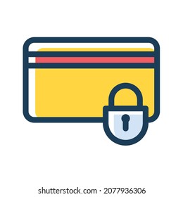 tarjeta de crédito de bloqueo de pagos segura icono aislado único con estilo de línea discontinua o con guión corto