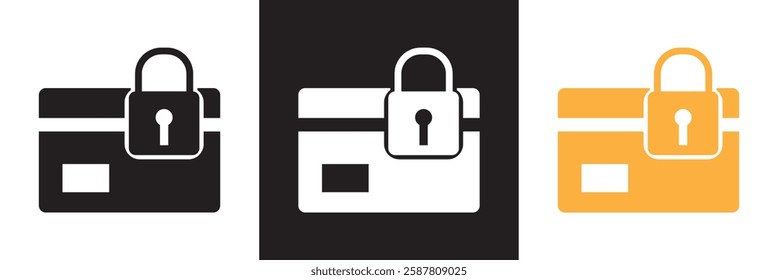 Secure payment lock credit card icon. isolated on white and black background. Vector illustration. EPS 10
