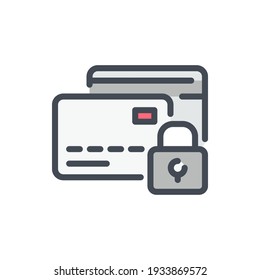Secure payment and locked card color line icon. Credit card with lock vector outline colorful sign.