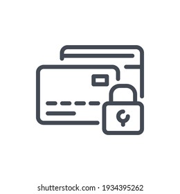 Secure payment and locked card line icon. Credit card with lock vector outline sign.