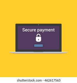 Secure payment. Modern laptop with lock isolated on background. Secure payment flat vector illustration. Secure payment vector concept