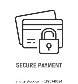 Secure payment outline icon on white background. Editable stroke. Vector illustration.