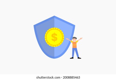 Secure Payment with Shield and Coin Illustration Design Template suitable for digital payment icon or element