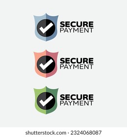 Secure Payment Shield with tick mark icon, emblom, symbol, sign, badge, logo, isolated flat vector illustration.
