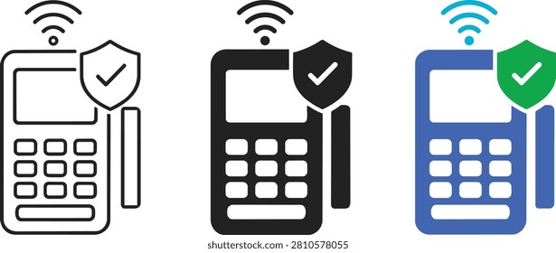 Secure Payment Terminal Icon with POS Machine Contactless Payment NFC Wireless Transaction and Card Reader Symbol