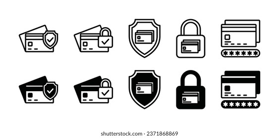 Sichere Bezahlung von Dünnzeilensymbols. Symbol für den Schutz von Kreditkarten und für Sicherheitsfunktionen für Apps und Websites. Schild, Vorhängeschloss, gesperrtes Passwort, Bankkarte. Vektorgrafik