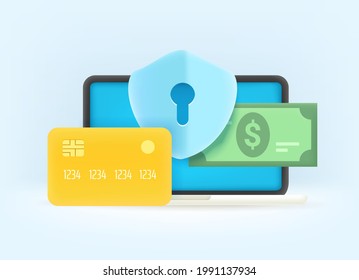 Secure payment via internet. 3d style vector illustration
