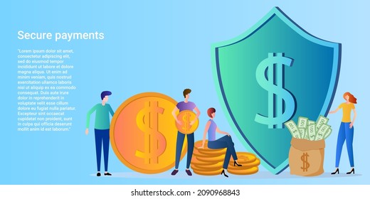 Secure payments.The concept of financial data protection and secure transfer of funds.Poster in business style.Flat vector illustration.