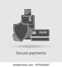 Secure payments icons.Secure payment,transfers, and electronic money.Vector illustration of the thin line icon.Black on a white background.Glyph silhouette.