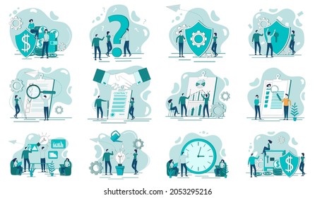 Secure payments,recruitment, time management, contract signing,new ideas, secure banking.A set of flat icons vector illustrations on the topic of business and technology.
