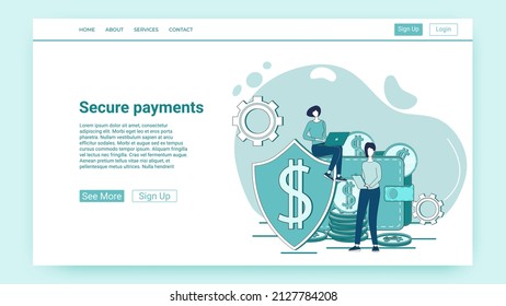 Secure payments.Using antivirus programs.Secure transfers of funds.An illustration in the style of a green landing page.