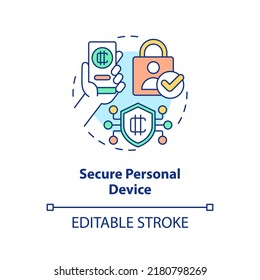 Secure personal device concept icon. Use strong antivirus. Crypto wallet security abstract idea thin line illustration. Isolated outline drawing. Editable stroke. Arial, Myriad Pro-Bold fonts used