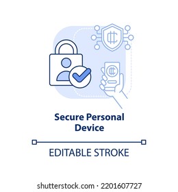 Secure personal device light blue concept icon. Use antivirus. Crypto wallet security abstract idea thin line illustration. Isolated outline drawing. Editable stroke. Arial, Myriad Pro-Bold fonts used