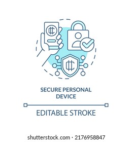 Secure personal device turquoise concept icon. Antivirus. Crypto wallet security abstract idea thin line illustration. Isolated outline drawing. Editable stroke. Arial, Myriad Pro-Bold fonts used