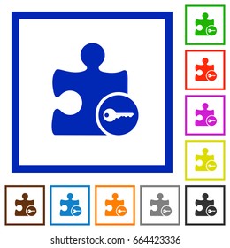 Secure plugin flat color icons in square frames on white background