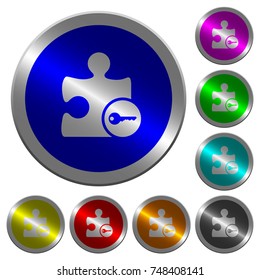 Secure plugin icons on round luminous coin-like color steel buttons
