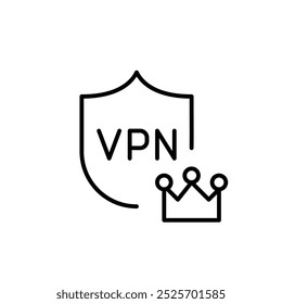 Secure premium VPN account. Shield and crown. Pixel perfect, editable stroke icon