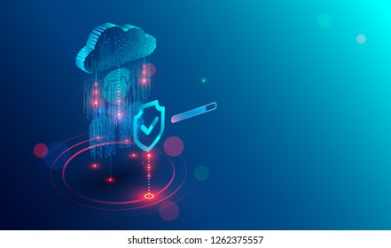 Secure privacy data in internet. Symbol of shield protections of icon man, which consists digit code. The protection of personal data in cloud storage. Cyber security tech concept.