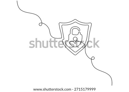 Secure privacy shield lock minimalist one line drawing vector
