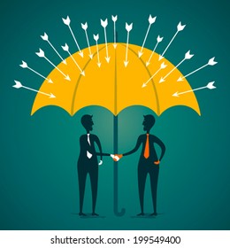 secure or protect the customer under umbrella by archery arrow concept vector