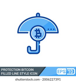 Secure and protected bitcoin filled line style icon. vector illustration isolated on white background. EPS 10