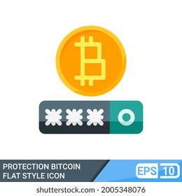 Secure and protected bitcoin flat style icon. vector illustration isolated on white background. EPS 10