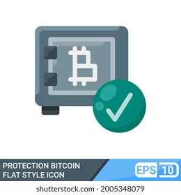 Secure and protected bitcoin flat style icon. vector illustration isolated on white background. EPS 10