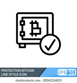 Secure and protected bitcoin line style icon. vector illustration isolated on white background. EPS 10