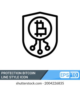 Secure and protected bitcoin line style icon. vector illustration isolated on white background. EPS 10