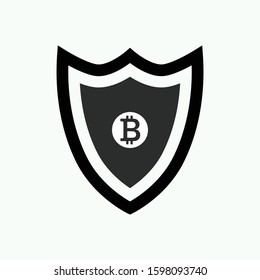 Secure and protected bitcoin. Shield with bitcoin. Flat vector icon