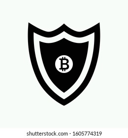 Secure and protected bitcoin. Shield with bitcoin. Flat vector icon