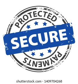 Secure Protected Payments text on rubber stamp imprint icon isolated on white background. SSL Encryption method for online payments. Vector illustration