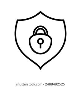 Secure Protection Shield Icon Line Art Illustration for Business Safety Concepts, Downloadable File for Website and Print Media Projects