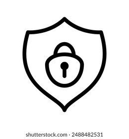 Secure Protection Shield Icon Line Art Illustration for Business Safety Concepts, Downloadable File for Website and Print Media Projects