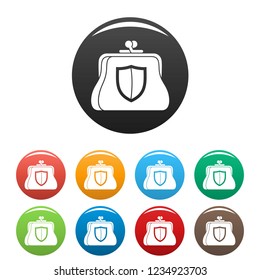 Secure purse icons set 9 color vector isolated on white for any design