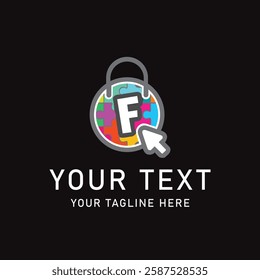 Secure Puzzle Logo with Cursor and Letter "F"
