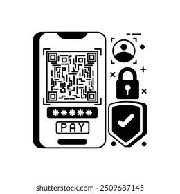 Icono de glifo de código QR seguro, Ilustración vectorial