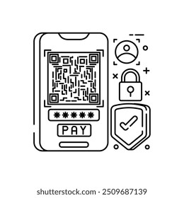 Secure QR Code Outline Icon, Vector illustration