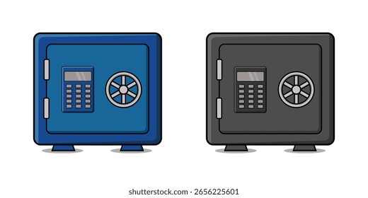 Symbol "Sichere sichere Box". Geldsichere Box Konzept. Flache Vektorgrafik in Blau und Schwarz