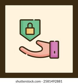 Secure Safety Icon: Hand Protecting Digital Lock