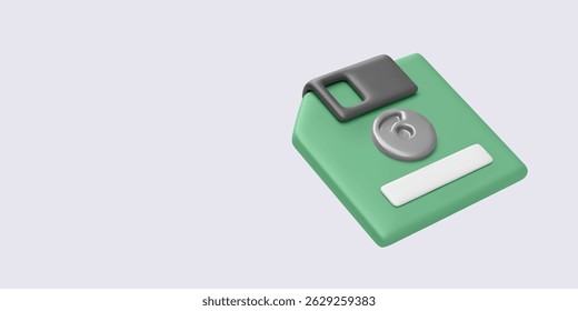 Secure Save Icon. 3d Cartoon-Style Green Floppy Disk With Padlock Symbol for Data Protection and Security Concepts. Simple Minimal Design. Vector Illustration