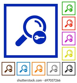 Secure search flat color icons in square frames on white background