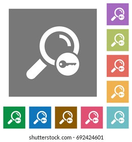 Secure search flat icons on simple color square backgrounds