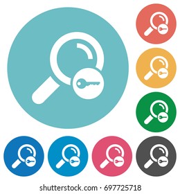 Secure search flat white icons on round color backgrounds