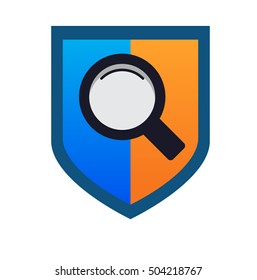 Secure Search Logo. Vector Icon of Search on Shield 