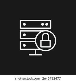 Ícone de servidor seguro com cadeado para proteção de data center, hospedagem de banco de dados criptografado e segurança de firewall de rede