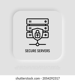 Secure servers thin line icon: database with shield. Modern vector illustration.