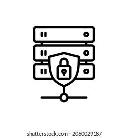 Secure servers thin line icon: database with shield. Modern vector illustration.